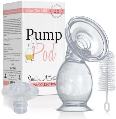 Save The Milk Manual Silicone Breast Pump for Breastfeeding | Silicone Soft Flange Single Hand Held Pump Breast Milk, BPA-Free | 4.5oz Pump Pod with Customizable Insert, Brush, Breast Pump Cup