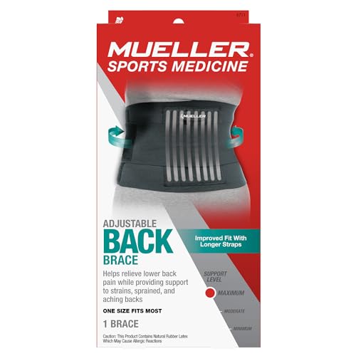 MUELLER Sports Medicine Adjustable Back Brace for Men and Women, Relief for Upper and Lower Back Pain, Sciatica, and Scoliosis, Black, One Size Fits Most