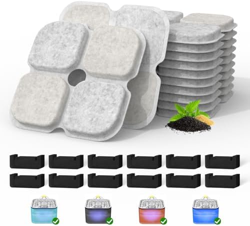 Cat Pet Water Fountain Filters, 12 Pack Replacement Filters Fit for 101oz/3L Crystal Cat Fountain, Triple Filtration System (12 Filters+12 Sponges)