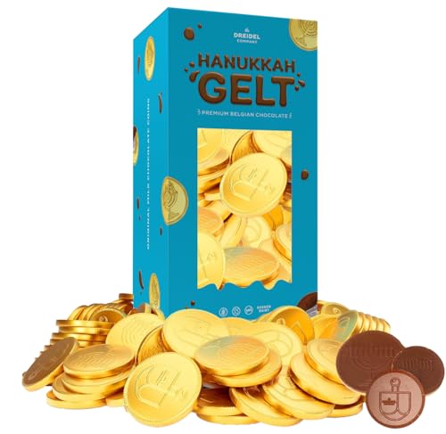 Hanukkah Chocolate Gelt, Nut-Free, Belgian Milk Chocolate Coins, Foil Wrapped Gold Coins, Kosher Dairy Chanukah Gelt (1 Pound Box)