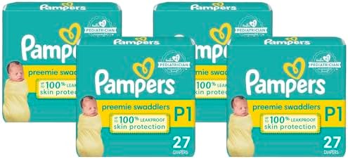 Pampers Swaddlers Diapers Preemie - Size P1, 27 Count, Ultra Soft Disposable Baby Diapers (Pack of 4)