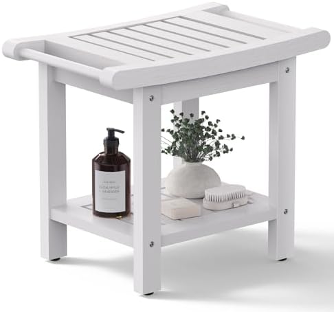Poly Lumber Shower Bench Seat, Larger Size 22" x 13", Shower Benches for Inside Shower, Waterproof Shower Stool with Handles & Storage Shelf, Shower Chair for Bathroom, Bath Stool (White)