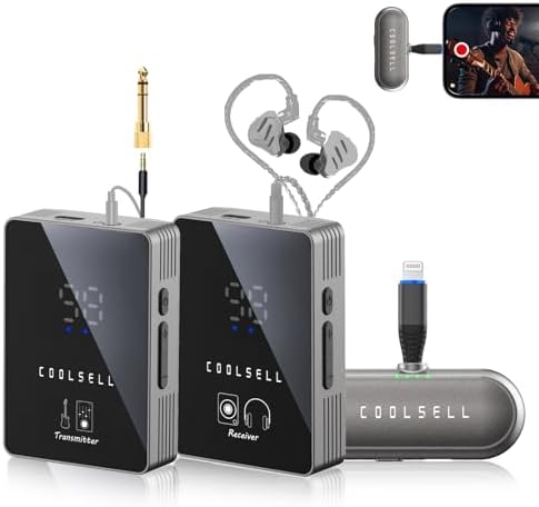 5.8GHz Wireless IEM System/Guitar System/Podcast Kit with Recording Function, Professional Wireless in Ear Monitor System Transmitter Bodypack Receiver/Guitar Interface/Live Streaming Kit