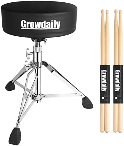 Drum Throne Seat,Adjustable Stool Drum Universal Thick Padded Drum Throne Drummer Stool with 2Pacs 5A Drumsticks
