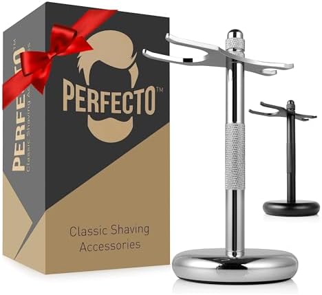 Perfecto Deluxe Chrome Razor and Brush Stand - The Best Safety Razor Stand. This Will Prolong The Life of Your Shaving Brush, metal