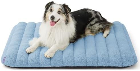 Lesure Cute Orthopedic Dog Bed for Large Dogs, Waterproof Chic Flat Pet Mat with Removable Washable Cover, Fuzzy Thick Egg Crate Foam Pet Mattress for Indoor Use (36" x 27", Blue)