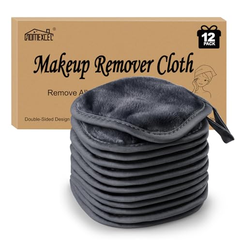 HOMEXCEL Makeup Remover Cloth 12 Count (Pack of 1), Reusable Makeup Remover Pads, Washable Ultra Soft Facial Cleansing Cloths For All Skin Types, 5 X 5 In, Black