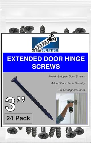 Black Wood Screws 9 X 3 Inch – Extra Long Door Hinge Screws - Door Security Screws - 24 Pack