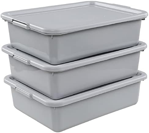 Wekioger 3 Pack Bus Tubs Commercial, 13 L Meat Tubs with Lids, Silver Grey