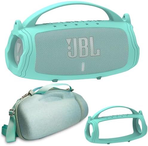 Silicone Cover and Hard Travel Case for JBL Charge 4 / Charge 5 Portable Bluetooth Speaker Accessories (Teal Case, NOT for Wi-Fi Version)