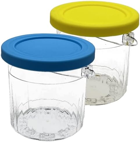 Upgrade Ice Creami Pints 2 Pack with Silica gel lid,Compatible with Ninja NC301, NC300, NC290, NC299AMZ, CN305A & CN301CO Series Ice Cream Makers,Genuine Ninja Pint,(16oz pints NC300, Lemon/Blue)
