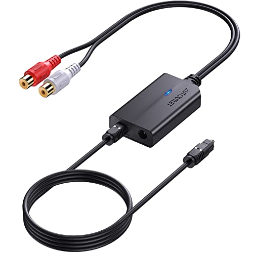 AUTOUTLET 192kHz Optical to RCA Converter, DAC Digital to Analog Audio Converter, Spdif/Optical/Toslink to RCA Audio Adapter with 3ft Optical Cable for HDTV, DVD, Blu-Ray Players and Game Consoles