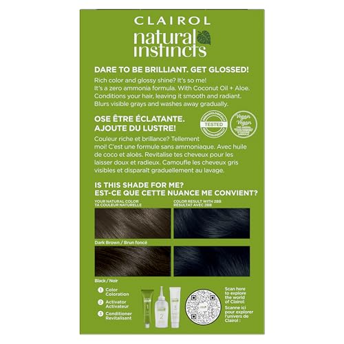 Clairol Natural Instincts Demi-Permanent Hair Dye, 2BB Blue Black Hair Color, Pack of 3