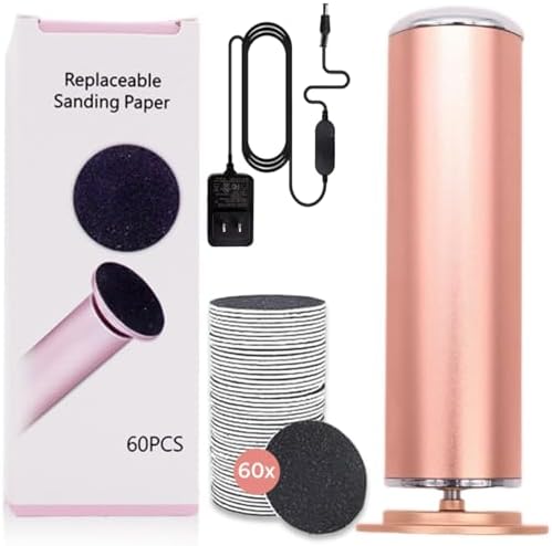 Dermave Electric Foot Callus Remover, Pain-Free Electric Foot File Callus Remover for Feet Professional Adjustable Speed, 360 Rotation with 60pcs Sanding Discs, Gentle and Not Hurt Feet (Gold)