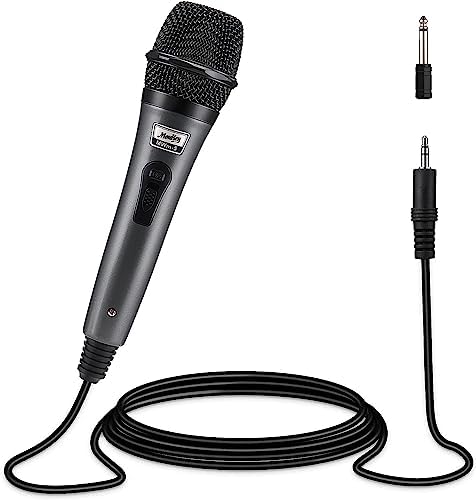 Moukey Karaoke Microphone, Dynamic Microphone with 13 ft Cable, Metal Handheld Cardioid Wired Microphone, XLR Microphone for Singing/Stage, Compatible w/Karaoke Machine/PA System/Amp/Mixer, Grey