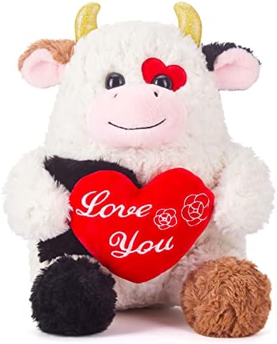 IKASA Cow Stuffed Animal Plush Toy with I Love You for Valentine Day,Cute Soft 14.6" Plushie Gifts for Girlfriend (Cow)