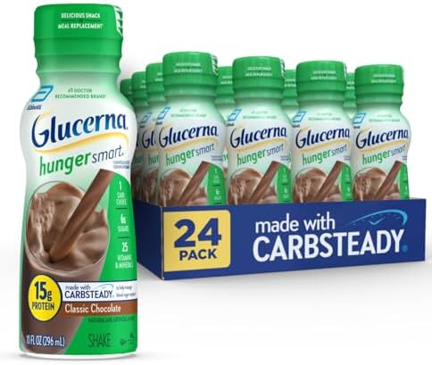Glucerna Hunger Smart Shake, Diabetic Drink to Support Blood Sugar Management, 15g Protein, 180 Calories, Classic Chocolate, 10-fl-oz Bottle, 24 Count