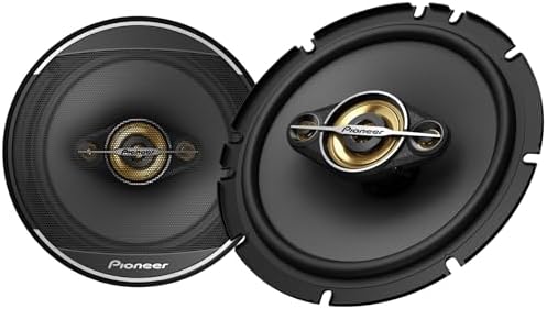 Pioneer TS-A1681F, 4-Way Coaxial Car Audio Speakers, Full Range, Clear Sound Quality, Easy Installation and Enhanced Bass Response, Black and Gold Colored 6.5” Round Speakers