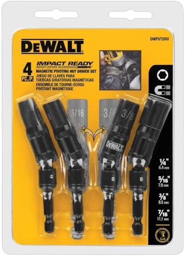 DEWALT DWPVTDRV 4-Piece Impact Ready Pivoting Nutsetters, 1/4-Inch, 5/16-Inch, 3/8-Inch, 7/16-Inch