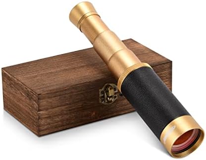 Aomekie Pirate Monocular Telescope 25x50 Handheld Telescope Adjustable ED Captain's Binoculars for Adults with Bag and Wooden Case