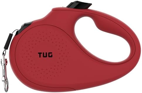 TUG Monochrome 360° Tangle-Free Retractable Dog Leash | 16 ft Strong Nylon Tape (Medium, Red)