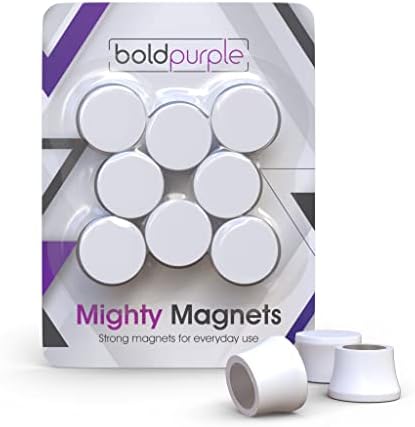 8 Extra Strong Magnets. White Color. for Glass Boards, White Boards and Fridges.