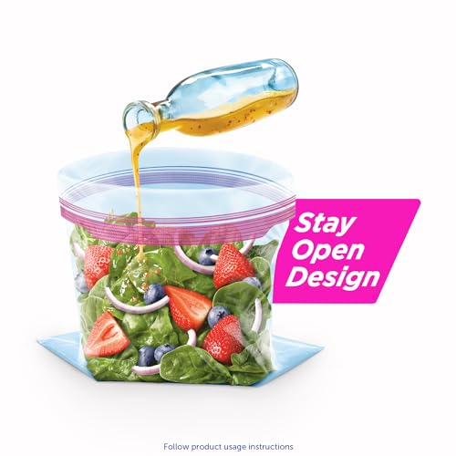 Ziploc Quart Food Storage Bags, Stay Open Design with Stand-Up Bottom, Easy to Fill, 120 Bags Total