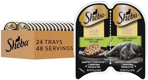 Sheba Perfect Portions Wet Cat Food Cuts in Gravy Tender Turkey Entree, 2.6 oz Twin-Pack Trays (24 Count, 48 Servings)