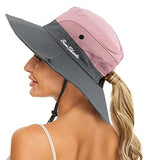 Women's Summer Sun-Hat Ponytail - Outdoor UV-Protection Mesh Wide Brim Foldable Hat with Ponytail Hole (Pink)