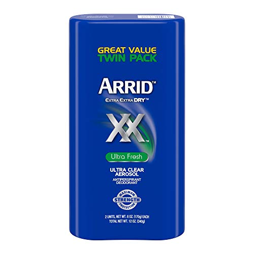 Arrid XX Extra Extra Dry Ultra Clear Aerosol Antiperspirant Deodorant, Ultra Fresh ,Twin Pack, 6 Ounce (Pack of 2) Packaging May Vary