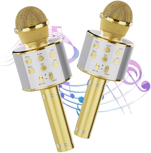 Wireless Bluetooth Karaoke Microphone 2 Pack, 4-in-1 Handheld Mic Speaker for Singing, Karaoke Machine for Phone Android PC, Great Birthday Gifts for Girls Kids Adults for Party,Home KTV
