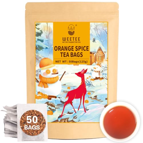 WT WEETEE Orange Spice Herbal Tea Bags, 2.5g x 50 Counts, Sweet Spices Tea Includes Cinnamon, Clove, Orange Peel, Rose Hips, Hibiscus & More, Natural Caffeine-free