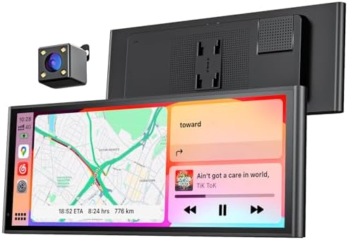 9.26" Wireless Portable Car Play Screen for Apple CarPlay & Android Auto, OTA Updates, Backup Camera, Mirror Link, 5.0 Bluetooth, Voice Control, GPS Navigation, FM