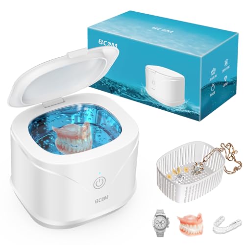 BCOM Retainer Cleaner Machine, 46kHz Professional Portable Ultrasonic Retainer Jewelry Cleaner for Dental Retainer, Mouth Guard, Watch, Ring, Jewelry Cleaners Machine - Household Use, White