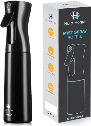 Hula Home Spray Bottle for Hair (10.1oz/300ml) - Powered by Flairosol® Spray Technology - Continuous Ultra Fine Mist Sprayer – For Hairstyling, Cleaning, Salons, Plants, Essential Oil & More - Black