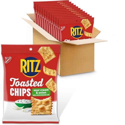 RITZ Toasted Chips Sour Cream and Onion Crackers, Bulk Individual Snacks, 12 Snack Packs