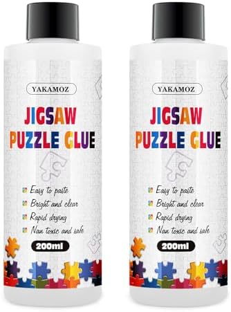 YAKAMOZ Updated Jigsaw Puzzle Glue with Applicator for Adults Clear Water-Soluble Special Craft Puzzle Glue, Non-Toxic and Quick Dry for 3000/4500/5000 Pieces of Puzzle,400ML