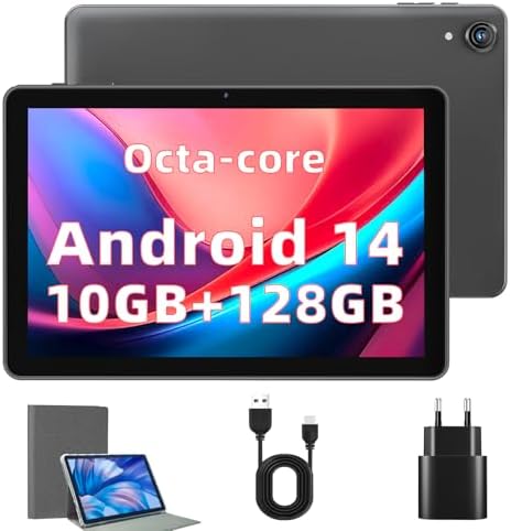 Tablet 10 inch Android 14 Tablets, Octa Core 1280 * 800 IPS HD Display Android Tablet, 10GB RAM+128GB ROM(Expand to 1TB), Unisoc A523 CPU, 5G/2.4G WiFi, 5MP+8MP Camera