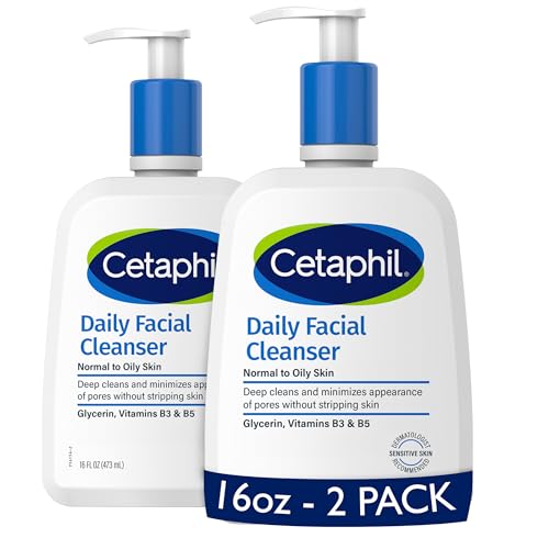 Cetaphil Face Wash, Daily Facial Cleanser for Sensitive, Combination to Oily Skin, NEW 16 oz 2 Pack, Gentle Foaming, Soap Free, Hypoallergenic