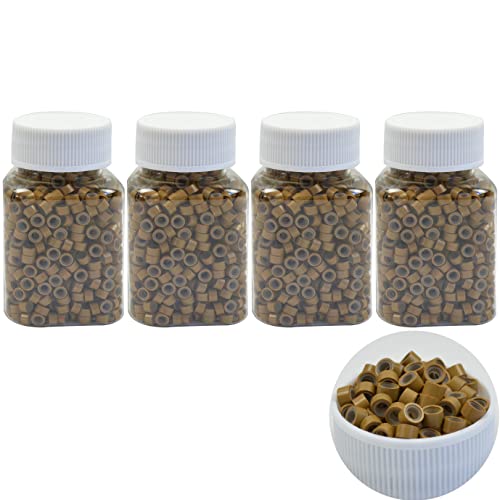 4000 Pcs Silicone Lined Micro Rings Links Beads 5mm Lined Beads for Hair Extensions Tool (Dark Blonde)