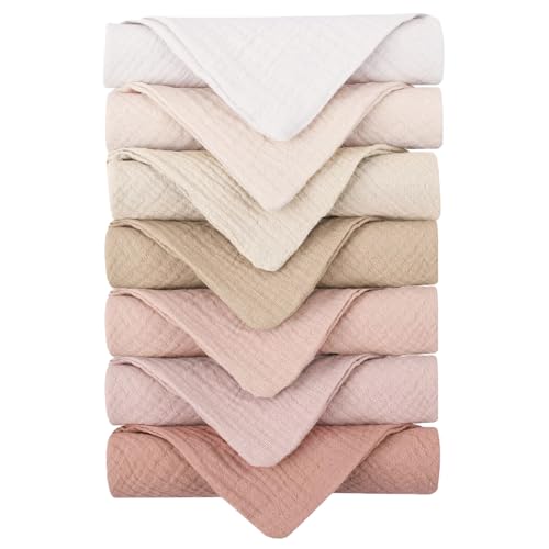 Konssy 7-Pack Soft Cotton Face Cloths, Reusable Absorbent Washcloths for Sensitive Skin, Facial Makeup Remover Towels for Women (11 x 11 Inch)