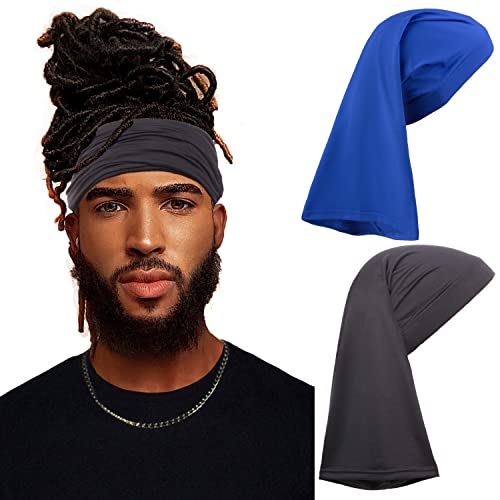 Leeven 2 Pieces Dreadlock Cap Tube Unisex Bands Elastic Long Hair Dreads Head Wraps Cap Dreadlock Headband for Men Women Spandex Dreadlock Cap Black, Blue