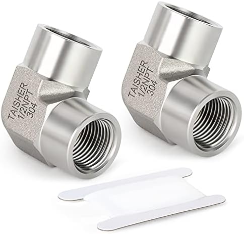 TAISHER 2PCS 304 Stainless Steel 90 Degree Barstock Street Elbow, 1/2 Inch NPT Female Pipe to 1/2 Inch NPT Female 304 Stainless Pipe Fitting