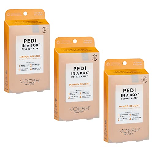VOESH Pedi in a Box 4 Step Mango Delight - 3 Pack, Pedicure Set, at-Home Pedicure, DIY Pedi, Foot Treatment, Pedicure Supplies, Foot Spa, Foot Care