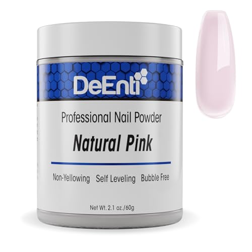 DeEnti Acrylic Nail Powder, 2oz Natural Pink Acrylic Powder Dip for Nails, Mixed Powder Clear and Pink Blend, Long Lasting Salon Quality, Bubble Free Professional Nail Powder for Manicure Nail Art