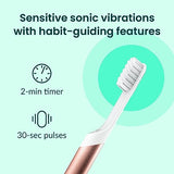 Quip Sonic Toothbrush for Adults - Timed Electric Toothbrush with Cover - Replaceable Brush Head, Soft Bristles, Metal Handle, 3 Month Battery Life - Travel Toothbrush - Copper