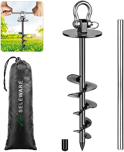 SELEWARE Dog Tie Out Stake Outdoor Anti-Rust Dog Anchor for Large Dogs up to 220 lbs, Foldable Dog Stake Dog Camping Gear Twist Rod Included