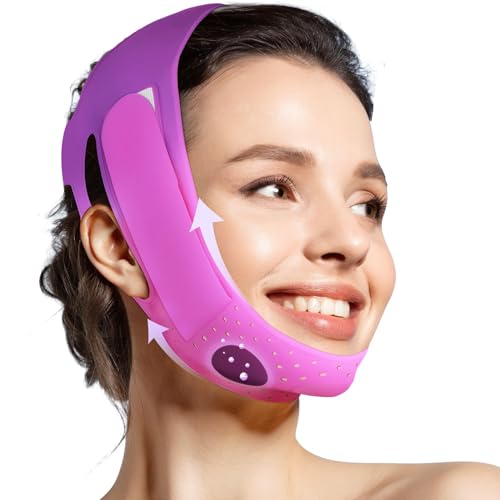 JUSRON V Line Face Lifting Tape Face Strap, Soft Silicone Chin Strap for Women and Men 23-27 Inches (Purple)