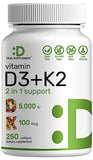 Deal Supplement Vitamin D3 & K2 Softgels – 5000 IU of Vitamin D3 & Vitamin K2 MK-7 – 250 Softgels – Dietary Supplement for Daily Nutritional Support