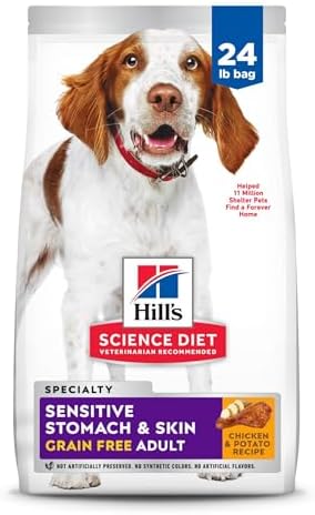 Hill's Science Diet Sensitive Stomach & Skin, Adult 1-6, Stomach & Skin Sensitivity Support, Dry Dog Food, Grain Free Chicken & Potato, 24 lb Bag